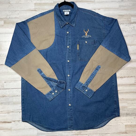 Columbia Denim 100% Cotton Shirt Hunting Embroidered Deer Logo SZ XXL C101733